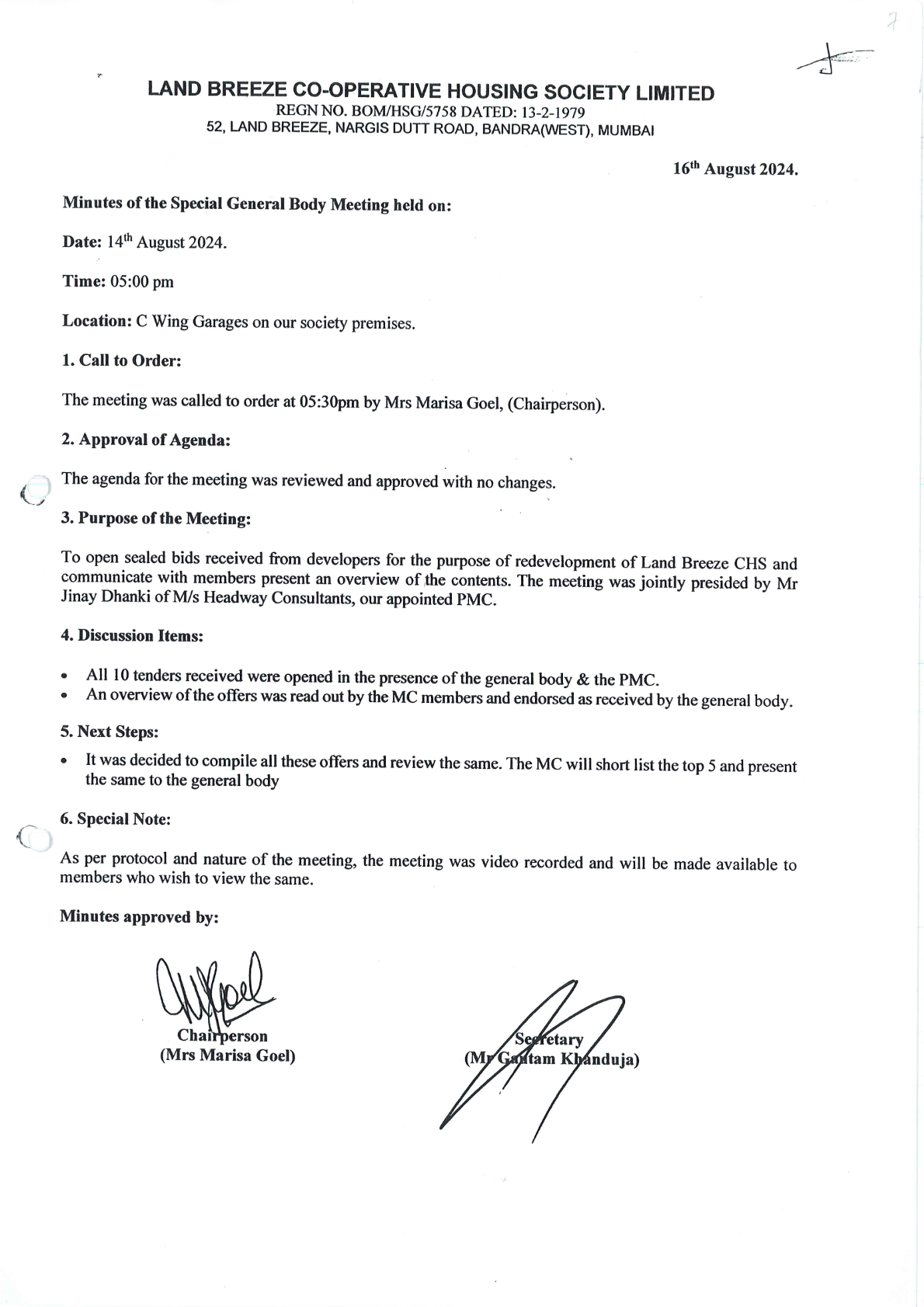 Minutes of the Meeting 14th Aug, 2024